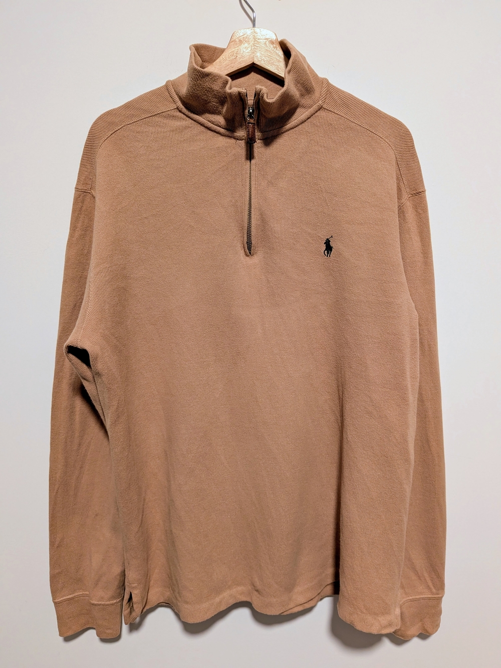 Polo Ralph Lauren Men's Tan Quarter Zip Pullover L 100% Cotton
